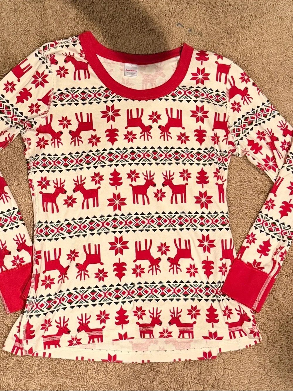 Red‎ & Cream Reindeer Print Pajama Set Organic Cotton